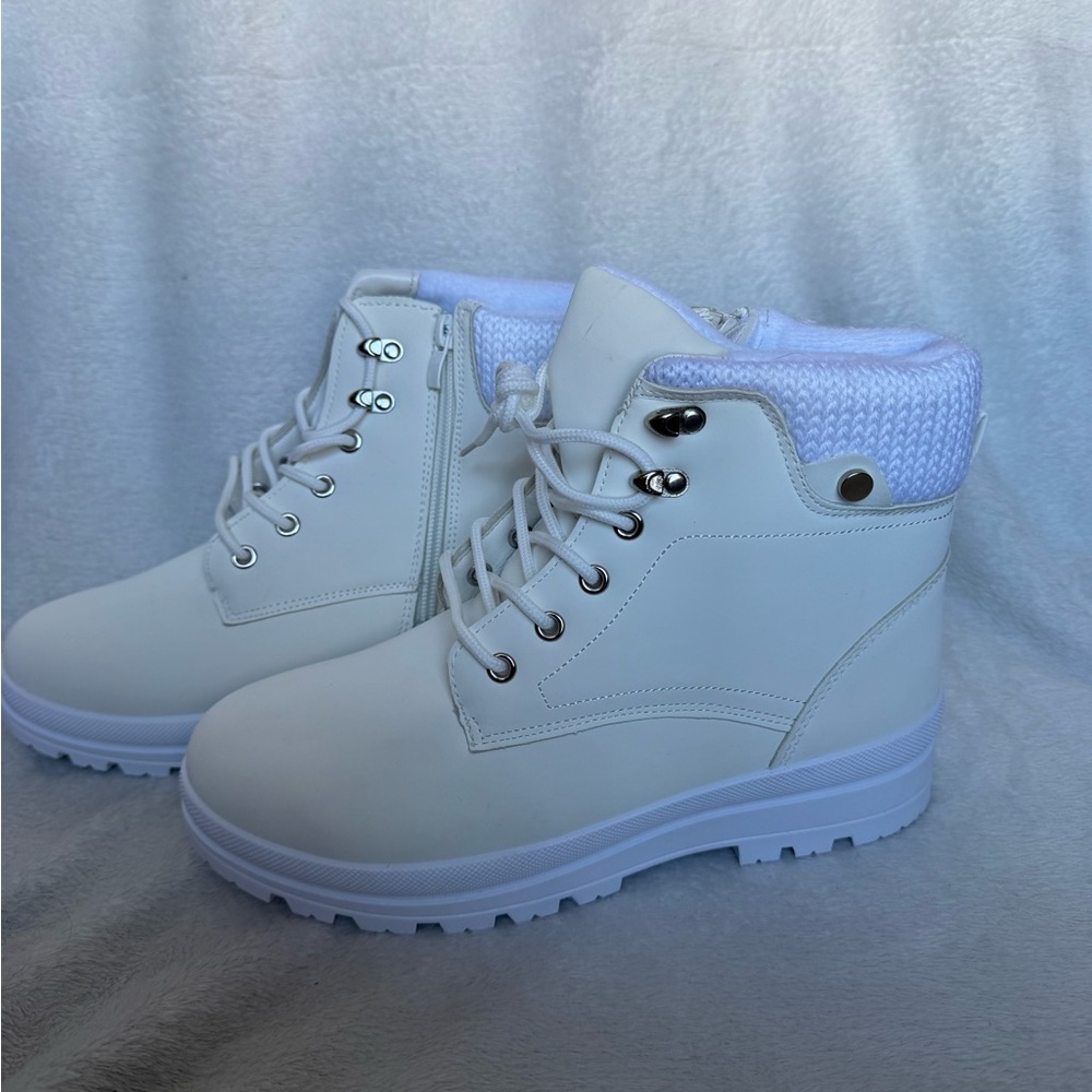 Women's White Lace-Up Ankle Boots